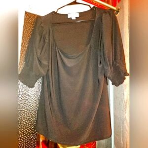 CeCe Black Quarter Sleeve Scoop Neck Blouse Size M